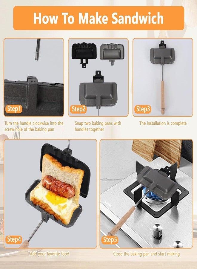 Moncer Double Sided Sandwich Panini Maker with Handle, Aluminum Alloy Sandwich Flip Pan Crimp Sealing Baking Pan for Fluffy Pancakes, Omelets, Frittatas - Image 5